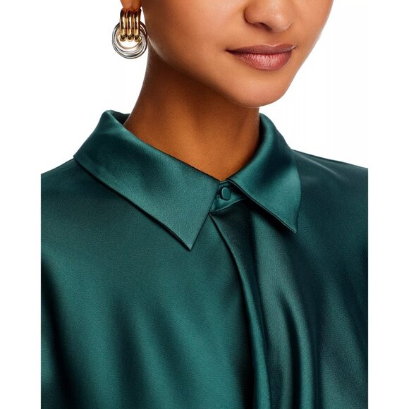 375$ SIMKHAI Valya Faux Wrap Peplum Blouse Top Peplum Hem Size 0 Botanical Green - Picture 3 of 5